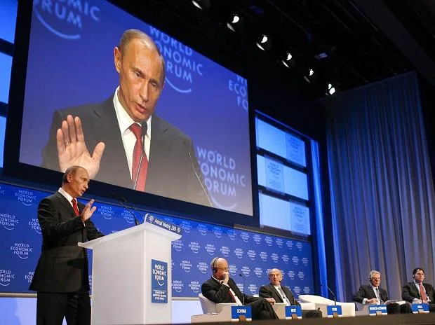 Vladimir Putin during day one of the World Economic Forum in Davos, 2009. (Photo: Bloomberg)